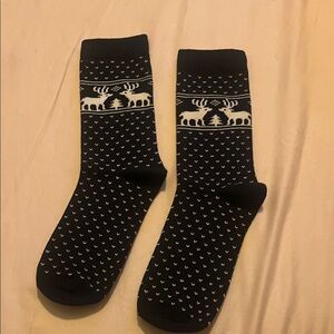 Janie and Jack Black and Cream Reindeer Socks